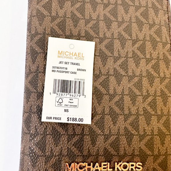 Michael Kors Jet Set Travel Passport Case Wallet MK Signature Brown - Picture 10 of 10
